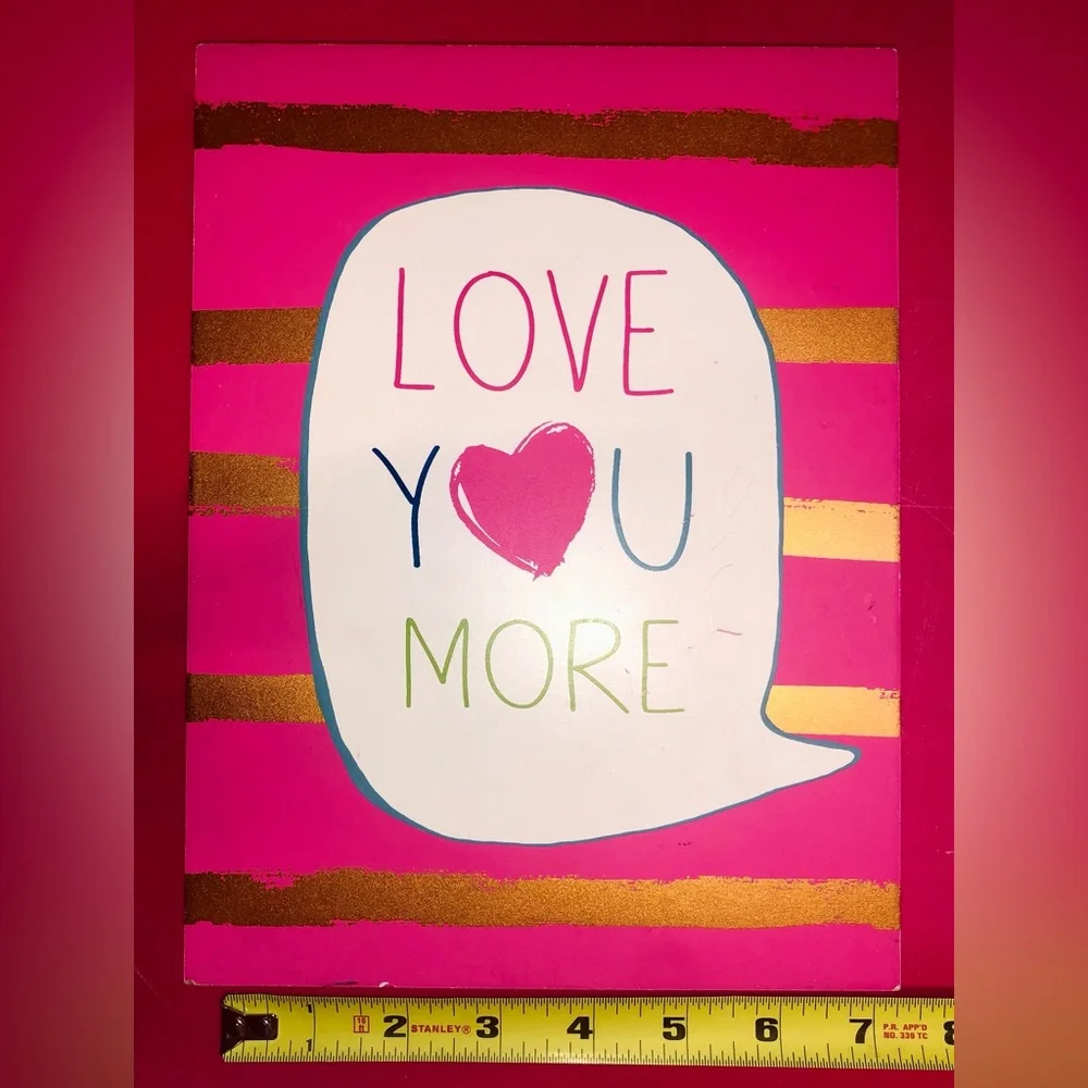 Love You More Hot Pink & Gold Striped Cute Wall Art Decoration Frame Home Accent
